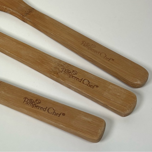 [SOLD!] Vintage Set of 3 Pampered Chef Bamboo Wooden Spatulas Kitchen Utensils - Picture 14 of 15